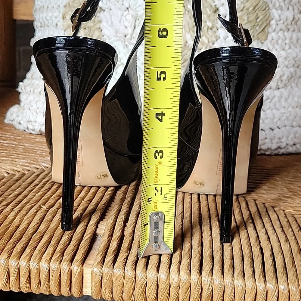 Vince Camuto Lavina black patent leather, platform, stilleto, peep toe heels 9.5